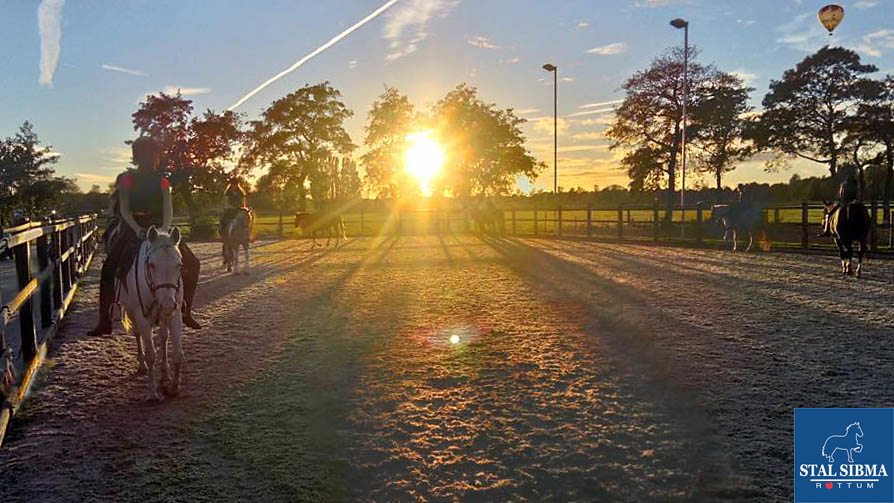 zonsondergang paardrijden stal sibma